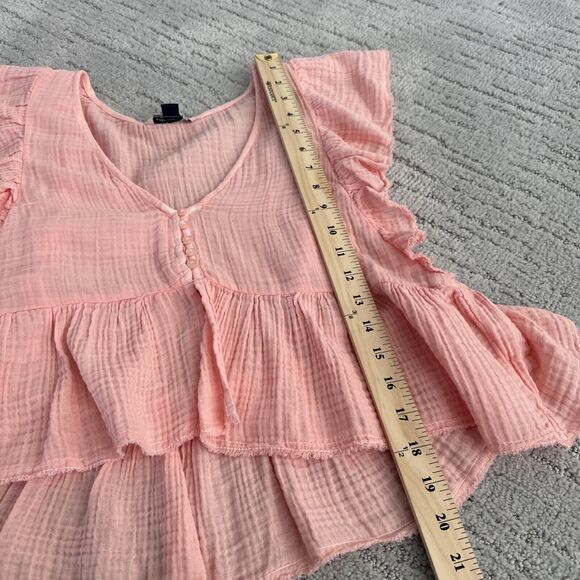 American Eagle Light Pink Baby Doll Crop Top Blouse Size Small Ruffled‎ Cotton - Picture 8 of 9